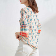 Woman Summer Casual Hafl Flare Sleeve V-Neck Printed Shirt
