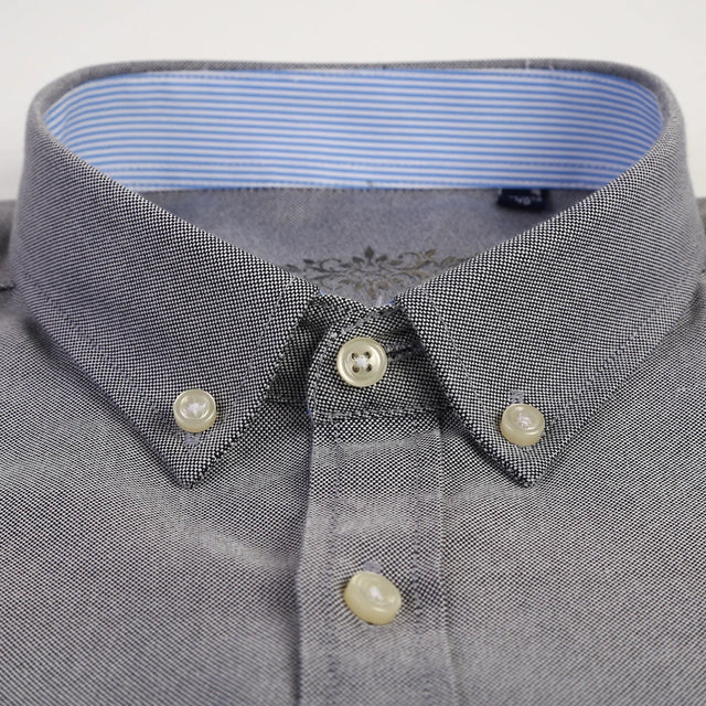 Men's Fashion Long Sleeve Solid Oxford Shirt Single Patch Pocket Standard-fit Button-down Collar Shirts