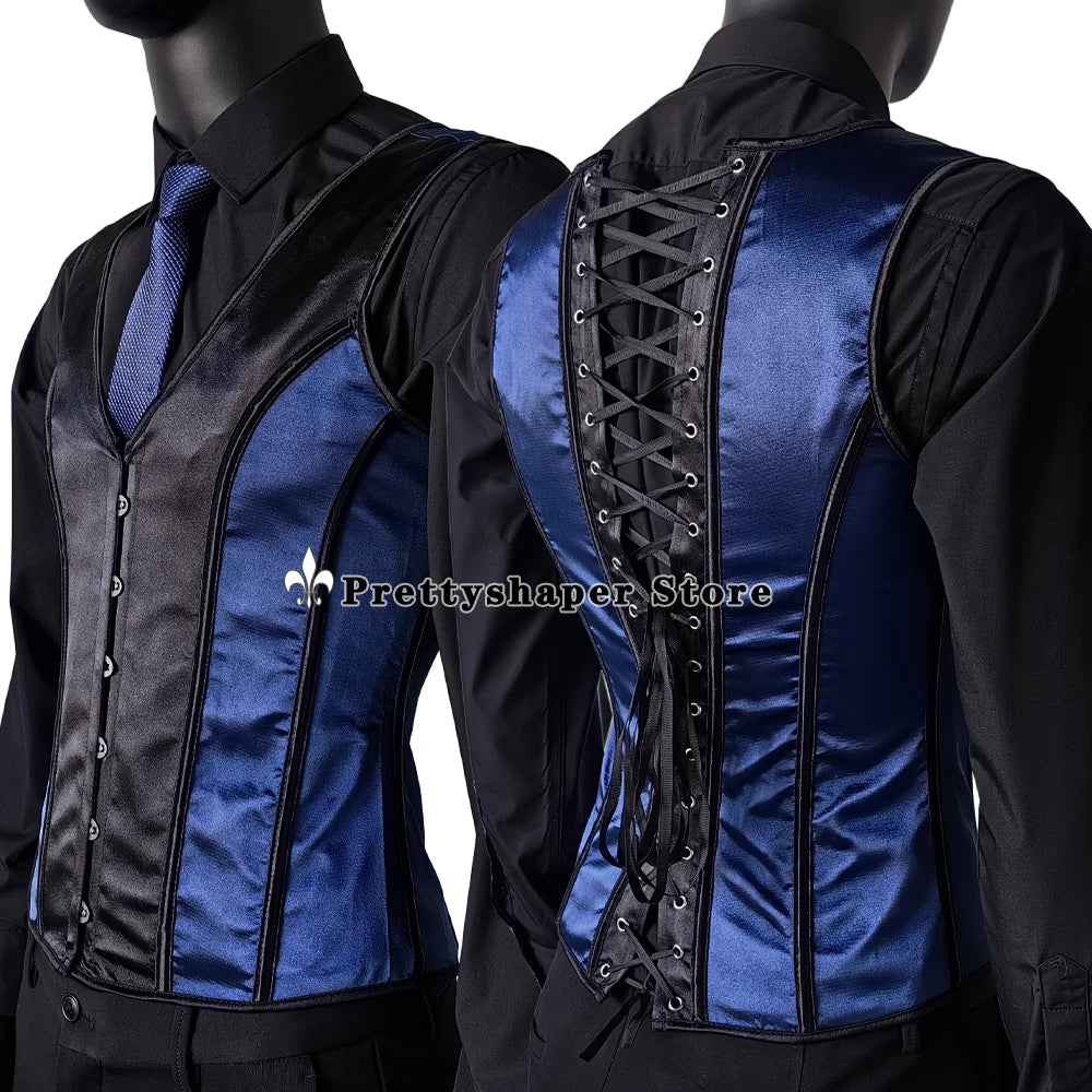 Men’s Waist Trainer Corset Vest – Lace-Up Vintage Waistcoat with Boning