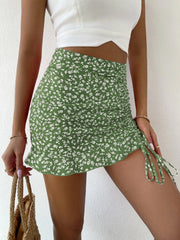 Women Ruffle Summer Mini Skirts Knot Ruched Floral Print