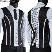 Men’s Waist Trainer Corset Vest – Lace-Up Vintage Waistcoat with Boning
