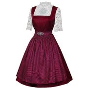 Women’s Elegant Dirndl Dress Set – Oktoberfest Bavarian Costume with Lace Blouse & Patterned Apron