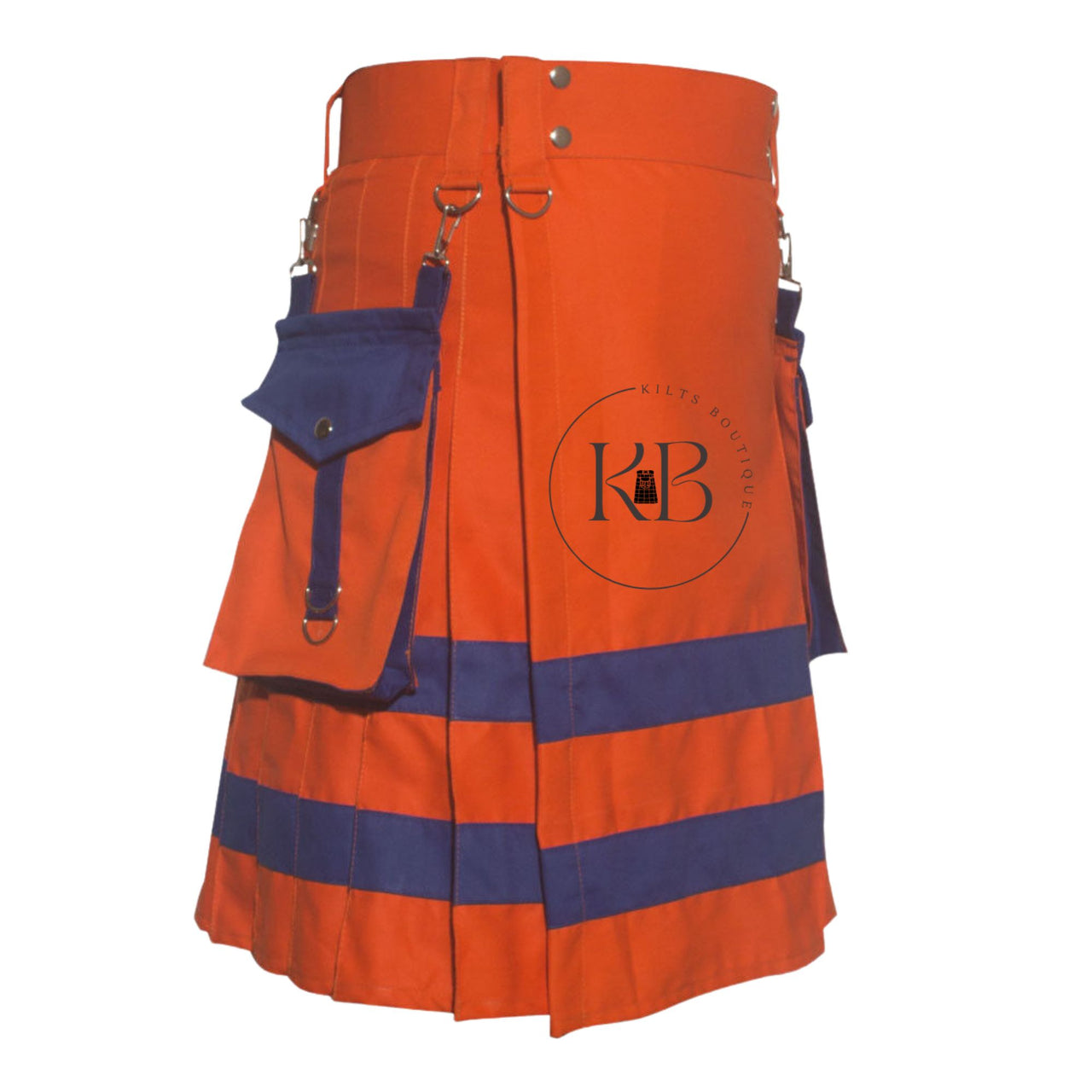 Firefighter Kilt Orange Traditional Men's Stylish Orange with Navy Blue Stripes Utility Kilt