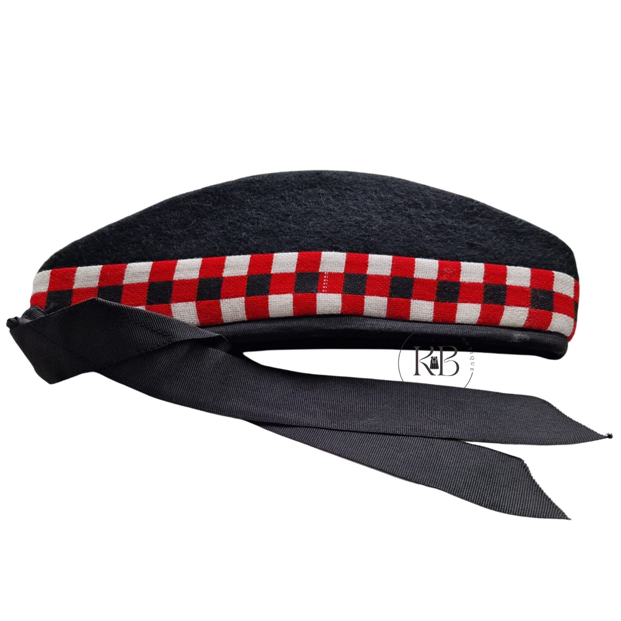 Black, Red, White Diced Scottish Highland Wear Acrylic Wool Traditional  Tartan Glengarry Cap / Hat