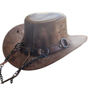 Western & Cowboy Brown Leather Top Hat | Steampunk Band Wear | Classic Biker Brown Leather Hat