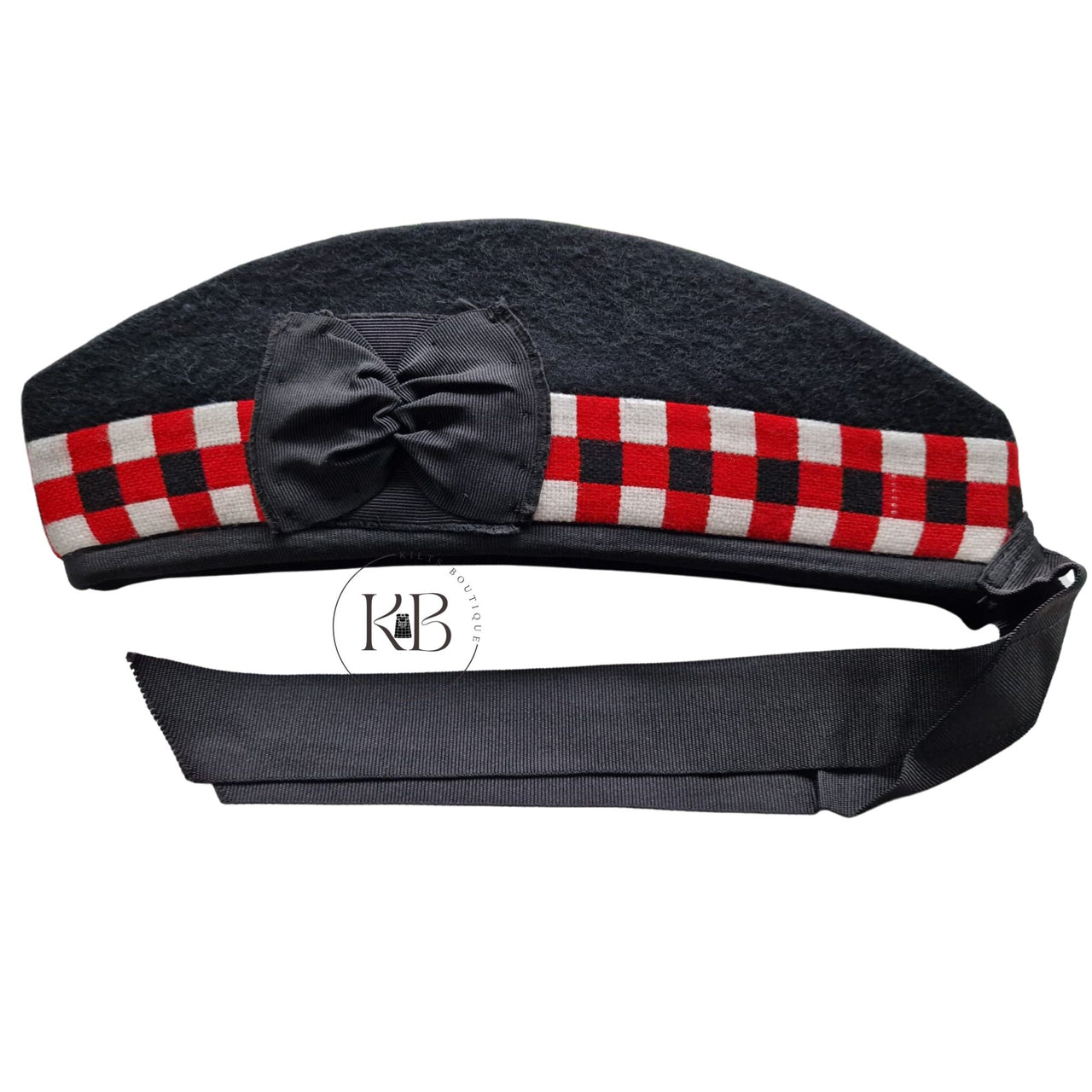 Black, Red, White Diced Scottish Highland Wear Acrylic Wool Traditional  Tartan Glengarry Cap / Hat