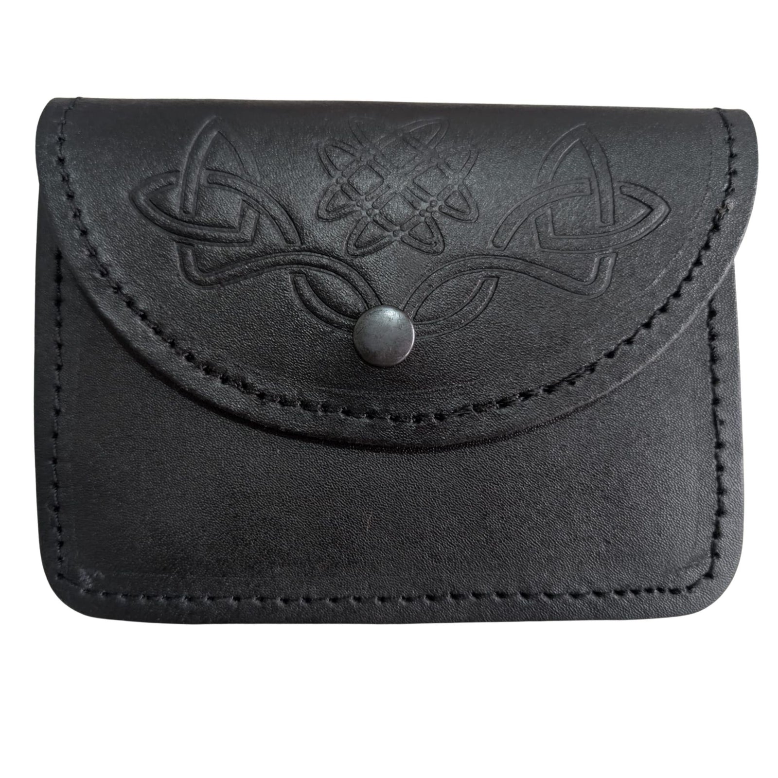 Kilts Boutique Black Leather Celtic Embossed Belt Pouch – Highland Piper Kilt Sporran/Pouch with Snap Closure & Rear Belt Loops – Fits Standard 2.25″ Kilt Belt