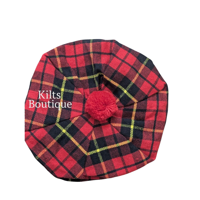 Wallace Tartan Acrylic Wool Tammy Hat – Scottish Highland Tam O’ Shanter Cap with Pom Pom