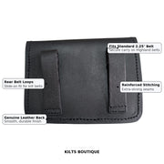 Kilts Boutique Black Leather Celtic Embossed Belt Pouch – Highland Piper Kilt Sporran/Pouch with Snap Closure & Rear Belt Loops – Fits Standard 2.25″ Kilt Belt