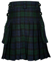 Black Watch Handmade Scottish Mens Tartan Utility Kilt Cargo pockets 16oz