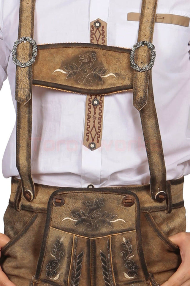 Men’s Trachten Lederhosen Shorts – Wild Brown Bavarian Leather