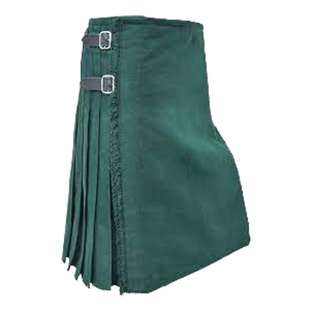 Scottish Traditional Solid Green 8 Yard Tartan Kilt – Men’s Handmade Acrylic Kilt for Highland Wear