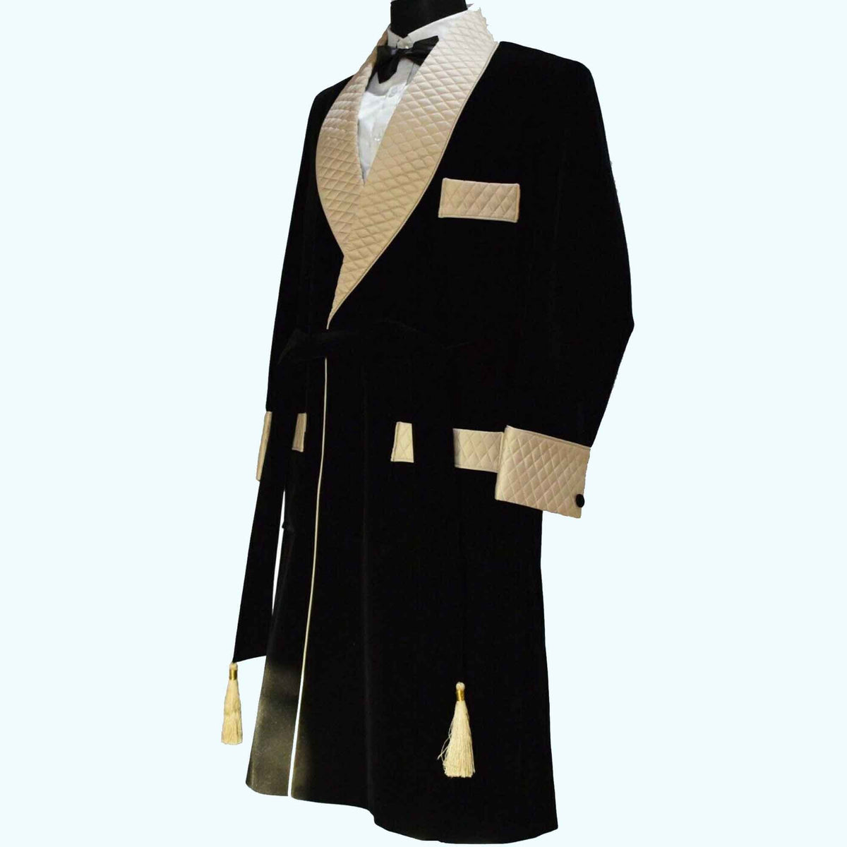 Men's Velvet Smoking Quilted Long Dinner Coat, Men's Velvet Long Smoking Coat, Smoking jackets