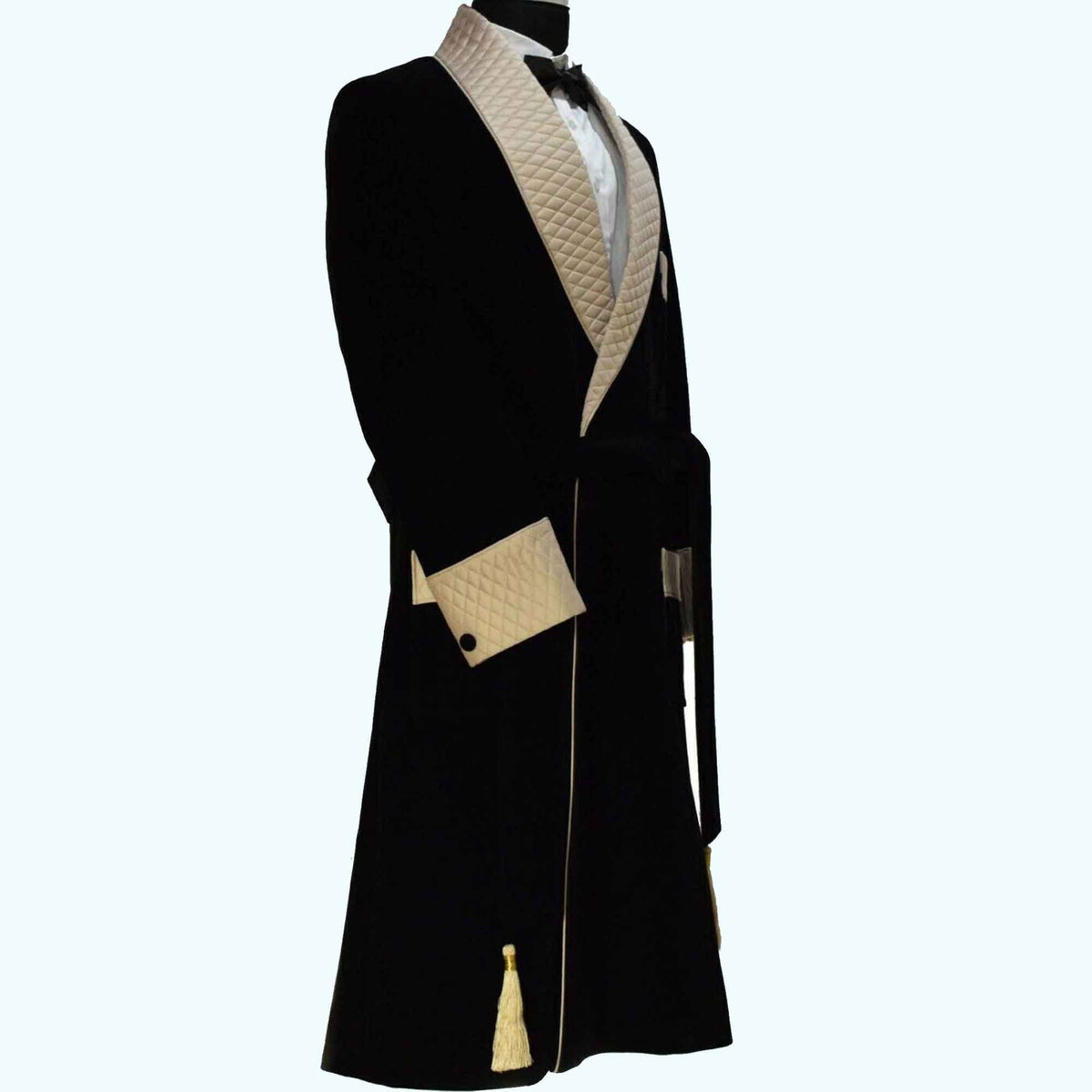 Men's Velvet Smoking Quilted Long Dinner Coat, Men's Velvet Long Smoking Coat, Smoking jackets