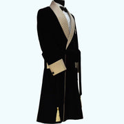 Men's Velvet Smoking Quilted Long Dinner Coat, Men's Velvet Long Smoking Coat, Smoking jackets
