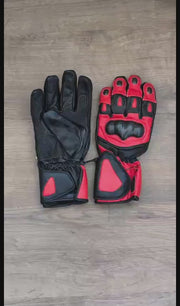 Red Thermal Waterproof Motorcycle Gloves – Carbon Fiber Knuckle Protection & Thermal Lining