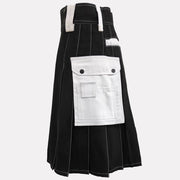 Black & White Work Wear Utility Kilt for Working Men With Multi Packets