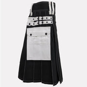 Black & White Work Wear Utility Kilt for Working Men With Multi Packets