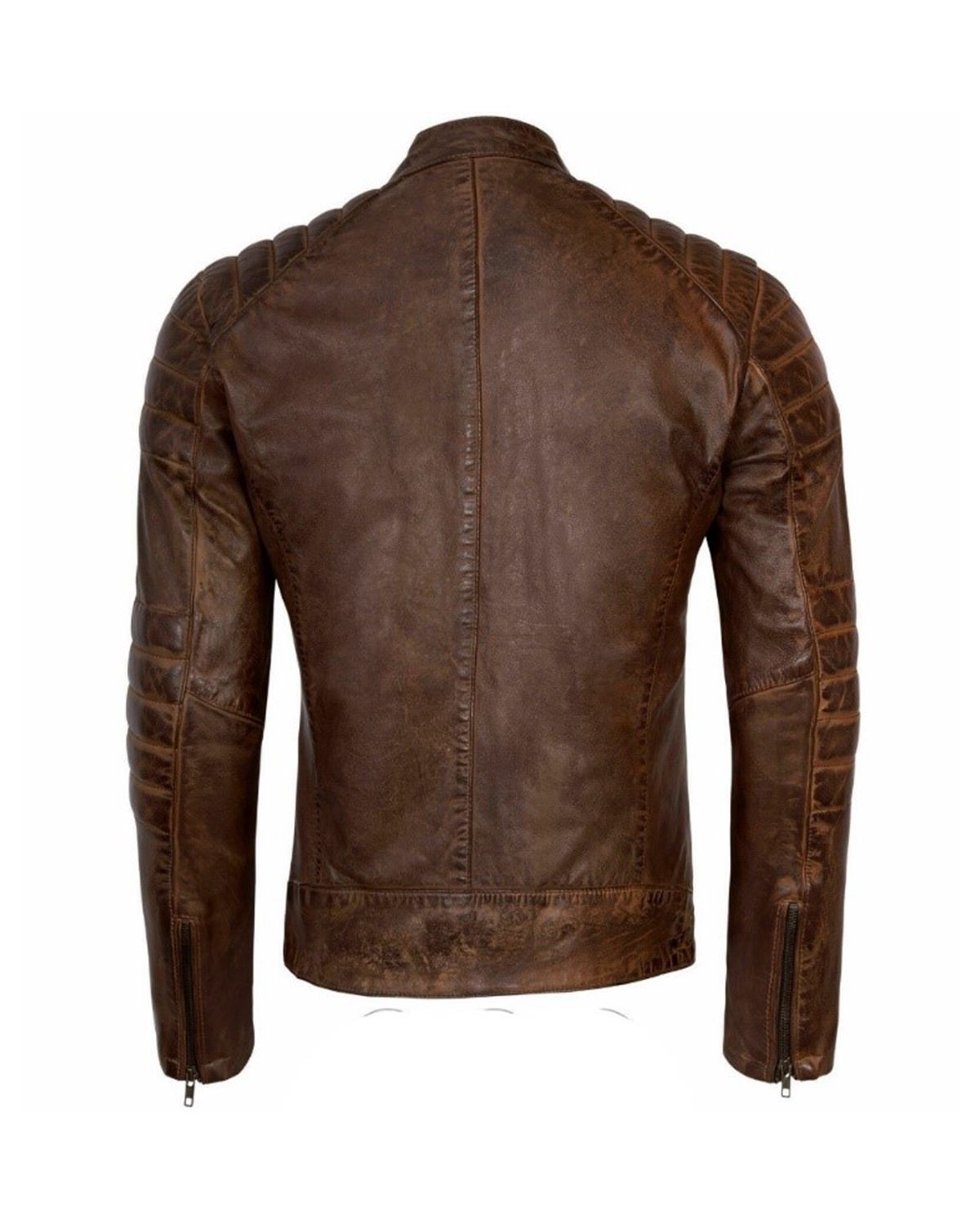 Mens Vintage Cafe Racer Brown Genuine Leather Jacket Slim Fit Biker Jacket