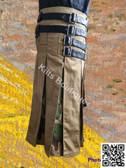 Khaki Camo Adjustable Utility Kilt for Men With Front Detachable Pocket