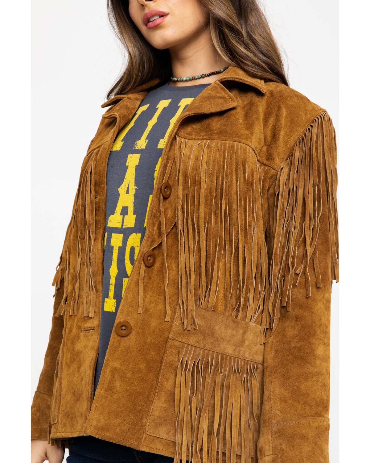 Women Tan Brown Suede Western Style handmade Leather Fringe Jacket