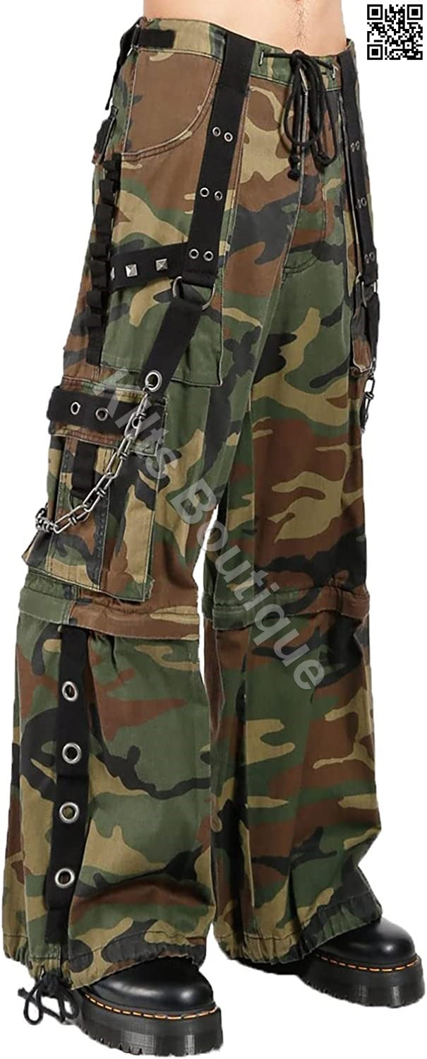 Women Camouflage Jungleland Gothic Cyber Trouser Bondage Pant Punk Shorts Metal Studs Trouser Pant
