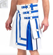 Fashion Utility Scottish Hybrid White Blue Kilt For Men