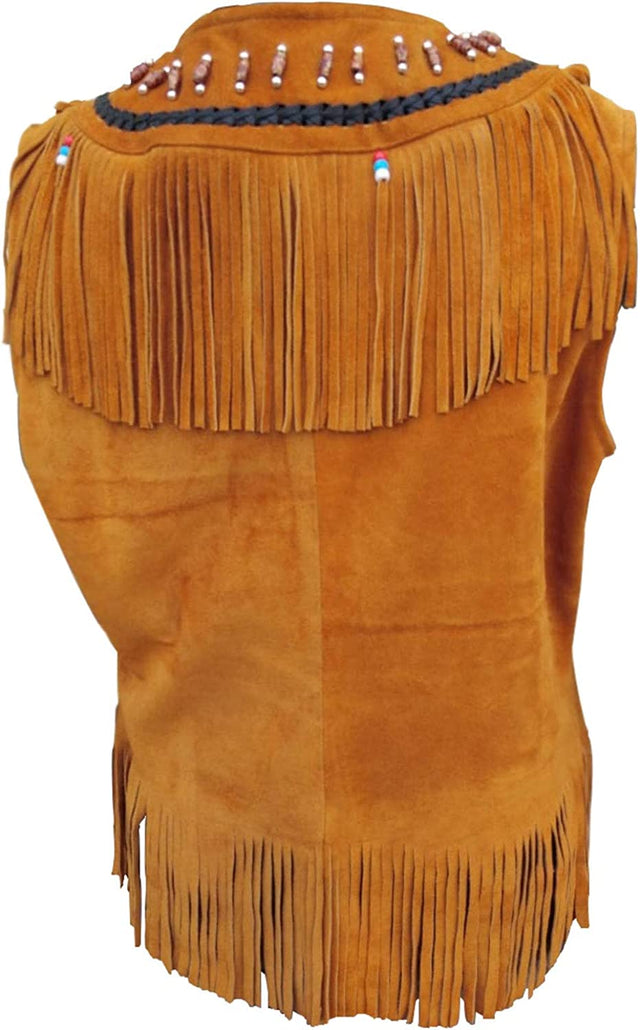 Womens Native American Indians Cowgirl Fringe Western Wear Suede Leather Brown Vest