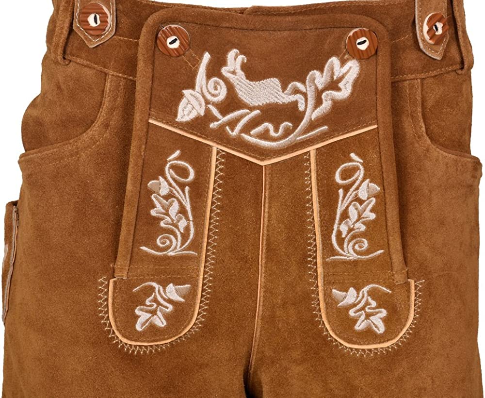 Men's Bavarian Lederhosen Genuine Leather with Matching Suspenders Shorts