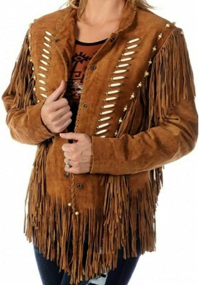 Western Women's Real Suede Fringe Leather Jacket