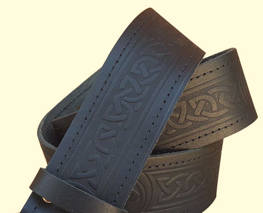 Trinity Knot Embossed Leather Double Prong Kilt Belt Leather Utility Kilt Belt 30" to 48"