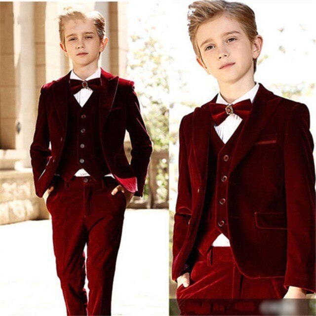 Velvet Kids Children Attire Wedding Blazer Formal Wear Suit Boy Birthd