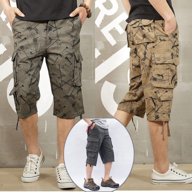 Camouflage Long Length Cargo Shorts Summer Casual Cotton