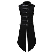 Men Black Gothic Steampunk Velvet Vest Medieval Victorian Double Breasted Men Suit Vests Tail Coat Stage Cosplay Prom Costume