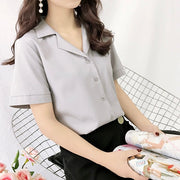 Women Chiffon Blouse Summer Shirt Short Sleeve Tops V Neck
