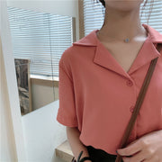 Women Chiffon Blouse Summer Shirt Short Sleeve Tops V Neck