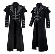 Men Medieval Steampunk Assassin Cosplay Costume Victorian Monk Gothic Black Long Coat Vintage Pirate Velet Overcoat
