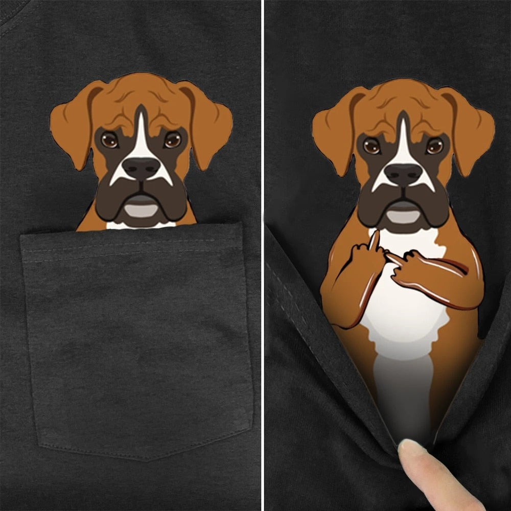 Funny T-Shirt Fashion summer pocket dog printed t-shirt Men Women