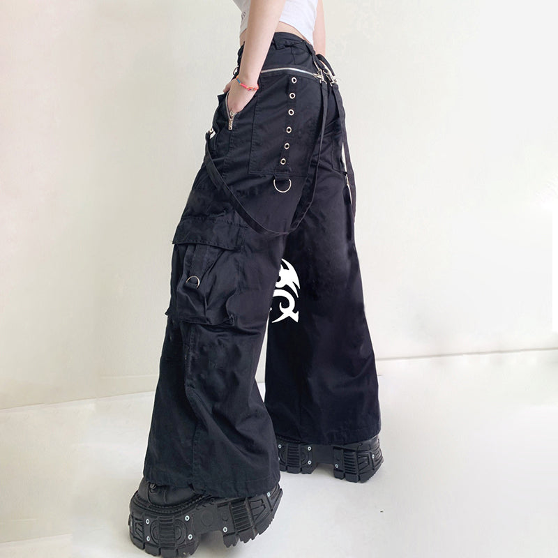 Gothic Bandage Women Wid Leg Pants Dark Academic Casual Trousers Korean Fashion