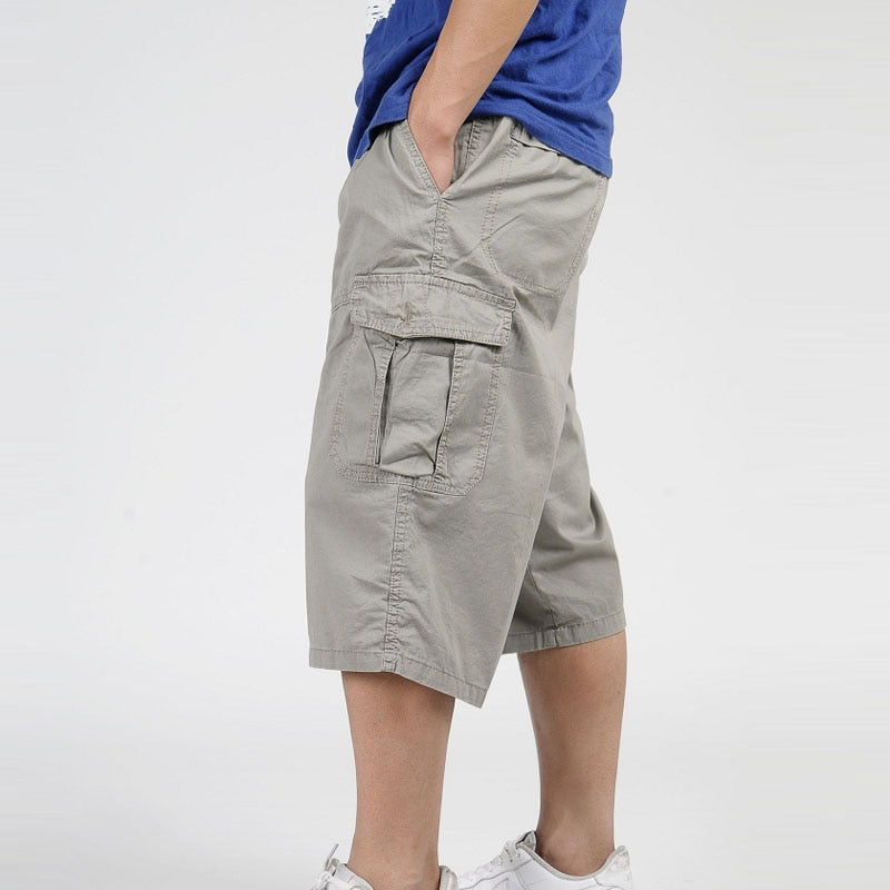 Men Summer Multi-pocket Baggy Cargo Cotton Calf-Length  Pants Casual Trouser