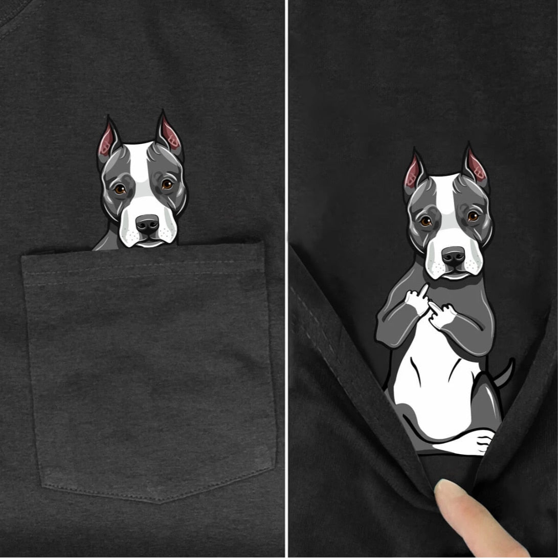Funny T-Shirt Fashion summer pocket dog printed t-shirt Men Women