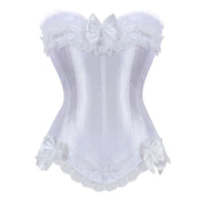 Satin Lace Overlay Corset Bustier Overbust Burlesque Corselet Top Bodyshaper Lingerie