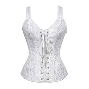 Gothic Jacquard Straps Overbust Corset Sexy Waist Cincher Bustier