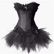 Gothic Corsets Dress Satin Lingerie Lace Top  G-string  Skirt Bustier