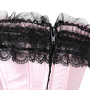Satin Lace Overlay Corset Bustier Overbust Burlesque Corselet Top Bodyshaper Lingerie