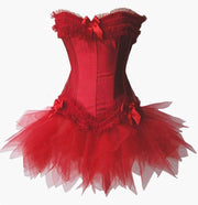 Gothic Corsets Dress Satin Lingerie Lace Top  G-string  Skirt Bustier