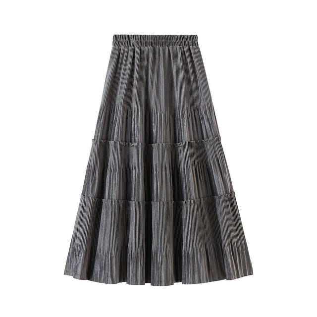 Solid Color Female Vintage Long Velvet Pleated Skirt Women Spring Autumn Elegant Fashion Ladies High Waist A line Skirt