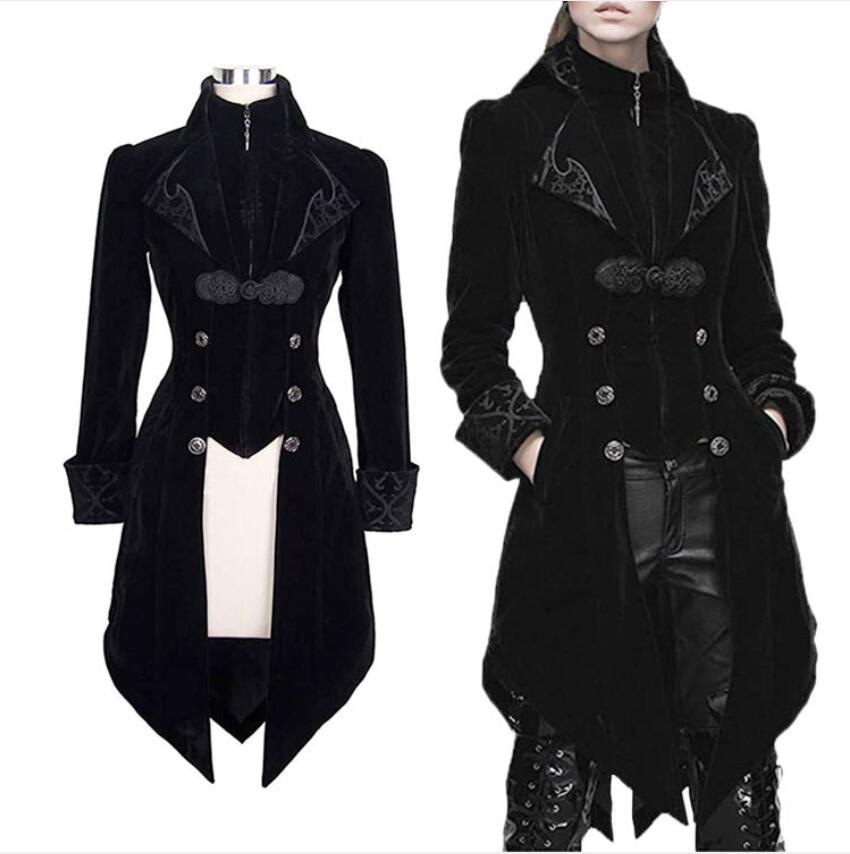 Steampunk Women Men Medieval Dress costume Velvet Stand Collar Tailcoat Gothic Vampire Cosplay Jacket Coats