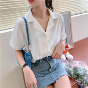 Women Chiffon Blouse Summer Shirt Short Sleeve Tops V Neck