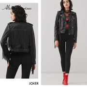 Fashion Fringed Jacket Women Tassel Spring PU Leather Coat Short Slim Fit Waist Motorcycle Jacket